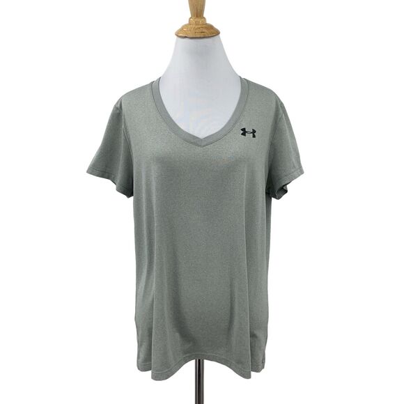 Under Armour T Shirt Womens L Large Gray Tech V Neck Tee Athletic Short Sleeve - Picture 1 of 11